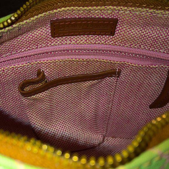 DOONEY & BOURKE Mint Green Bag w/ Pink White DB Monogram Brown Leather Handle - Picture 10 of 14